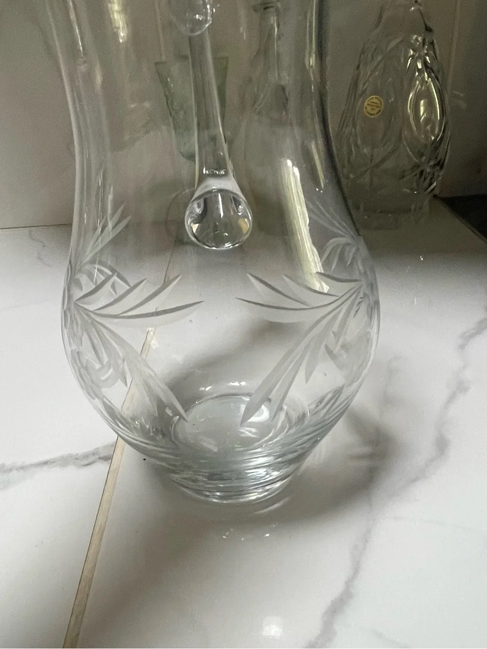 Clear Etched Glass Pitcher - Elegant Floral Design